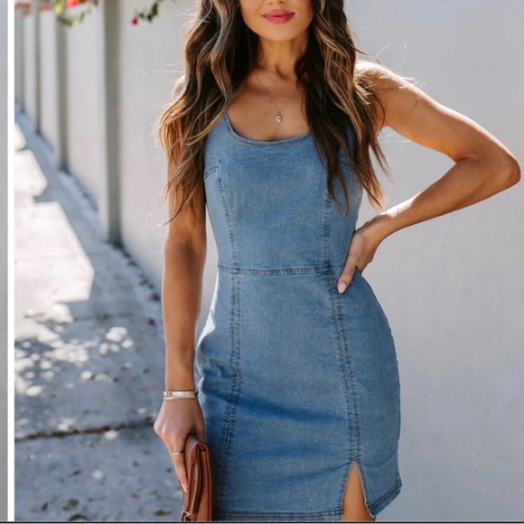 Shout Out To You Denim Bodycon Dress- VICI - Picture 1 of 2